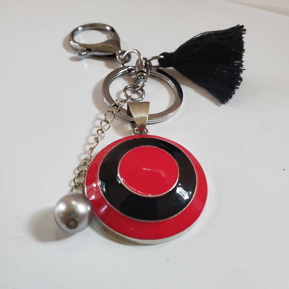 Black, Red, and Silver Bag Charm / Key Ring